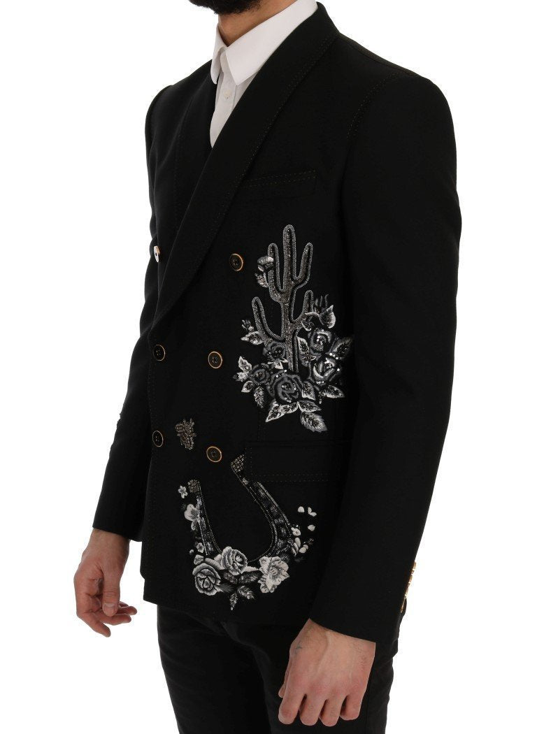 Black Floral Sequined Embroidery Blazer Jacket