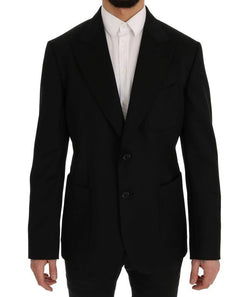 Black Wool Crown Print Slim Blazer Jacket
