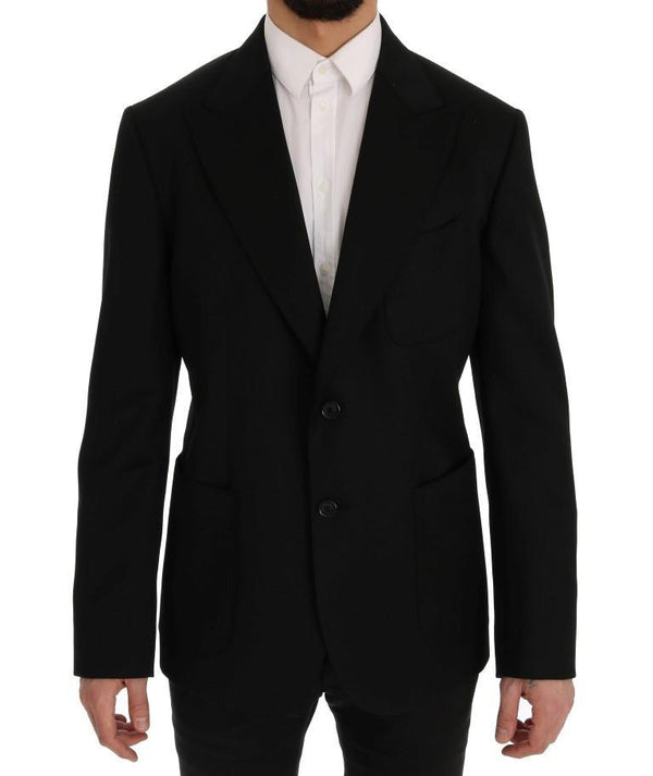 Black Wool Crown Print Slim Blazer Jacket