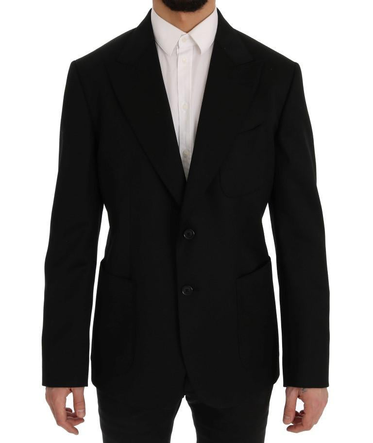 Black Wool Crown Print Slim Blazer Jacket