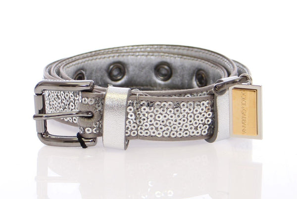 Silver Silk Sequined Silver Logo Belt