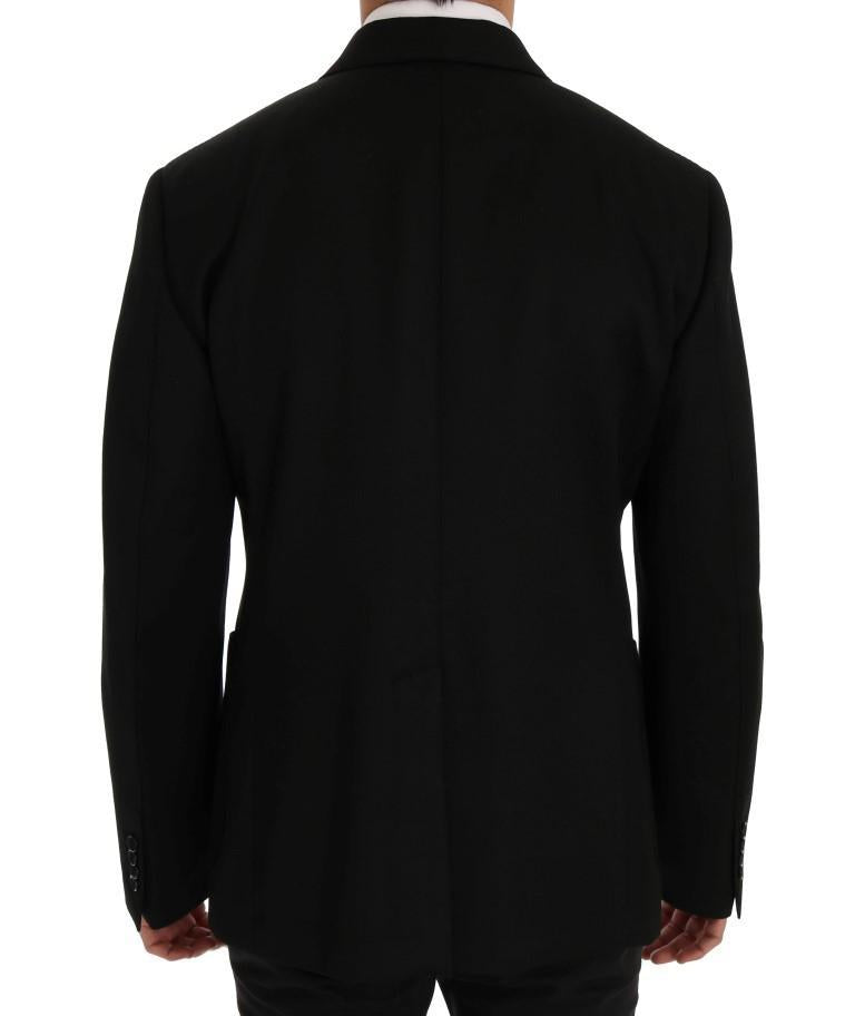 Black Wool Crown Print Slim Blazer Jacket