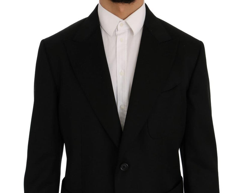 Black Wool Crown Print Slim Blazer Jacket