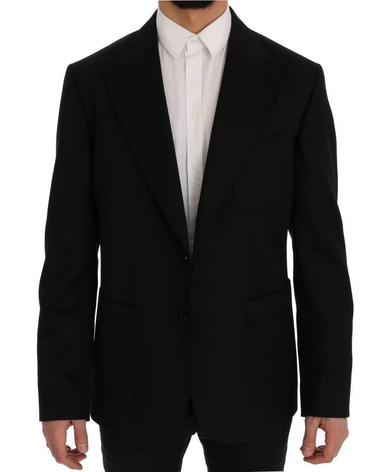 Black Wool Crown Print Slim Blazer Jacket