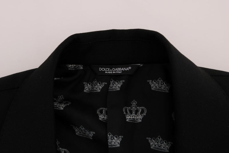Black Wool Crown Print Slim Blazer Jacket