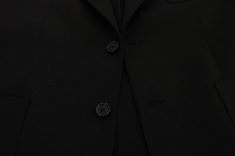 Black Wool Crown Print Slim Blazer Jacket