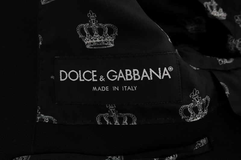 Black Wool Crown Print Slim Blazer Jacket