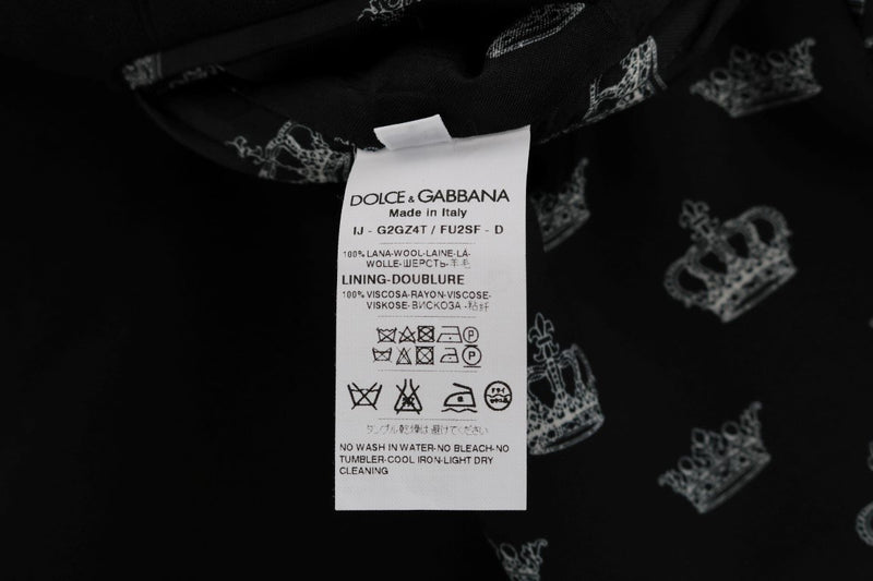 Black Wool Crown Print Slim Blazer Jacket
