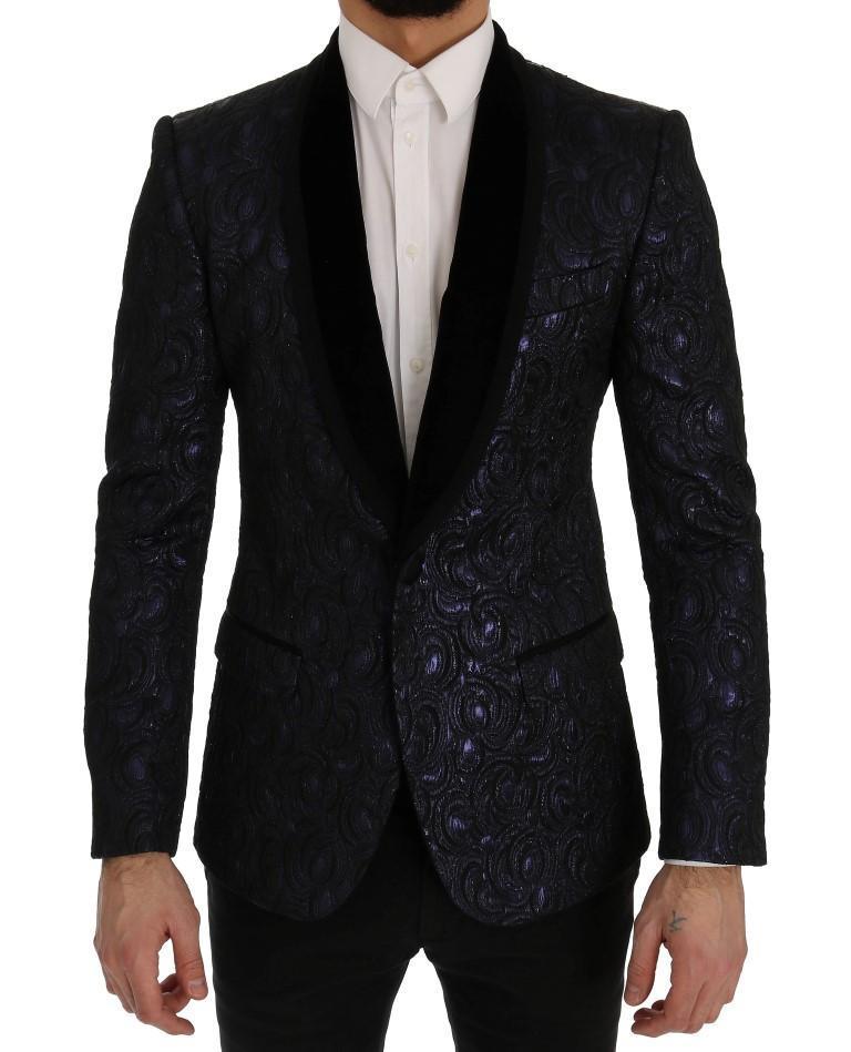 Blue Black Jacquard Slim Fit Blazer Jacket