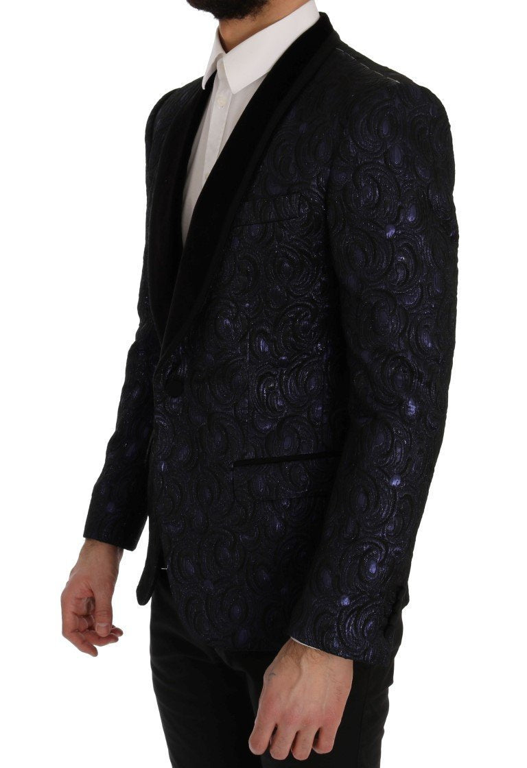 Blue Black Jacquard Slim Fit Blazer Jacket