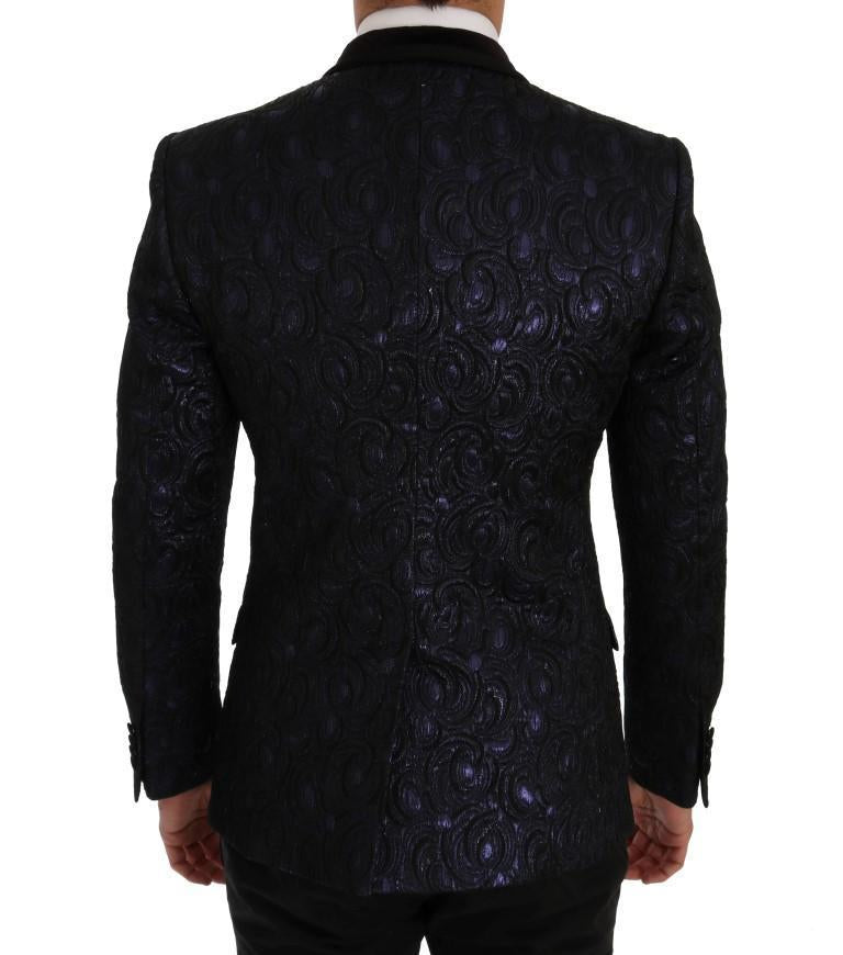 Blue Black Jacquard Slim Fit Blazer Jacket