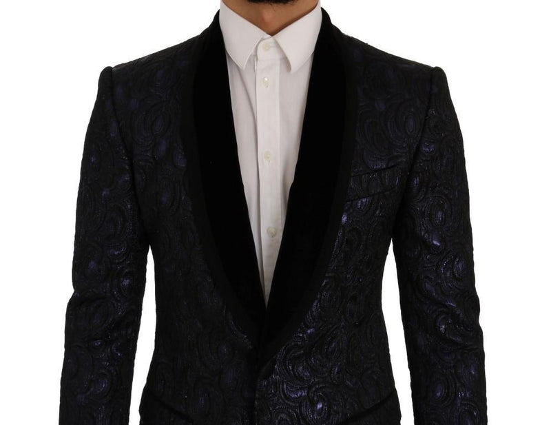 Blue Black Jacquard Slim Fit Blazer Jacket