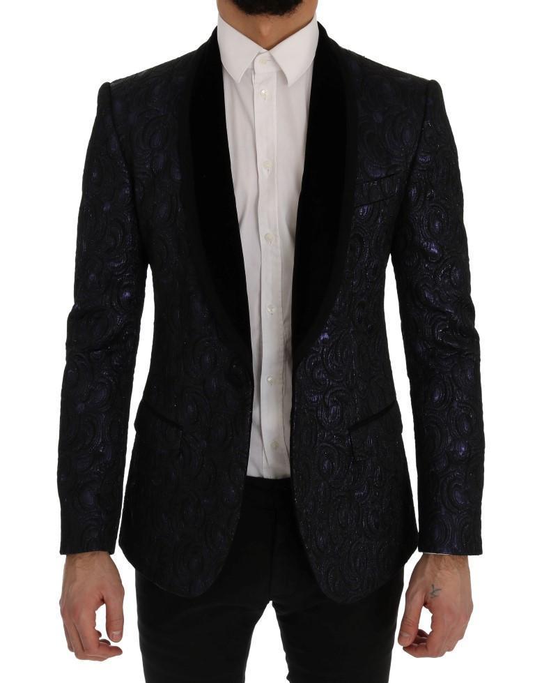 Blue Black Jacquard Slim Fit Blazer Jacket