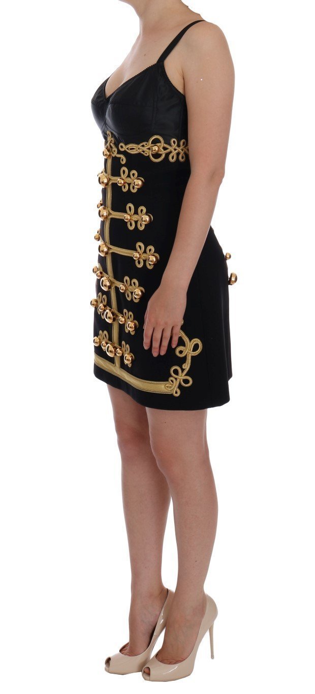 Black Wool Stretch Gold A-Line Dress