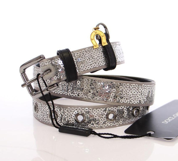 Silver Silk Sequined Silver Logo Belt