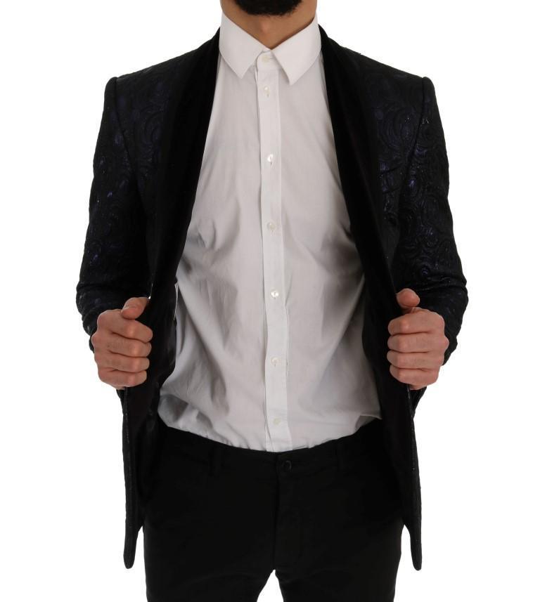 Blue Black Jacquard Slim Fit Blazer Jacket