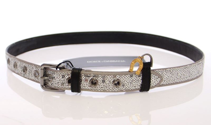 Silver Silk Sequined Silver Logo Belt