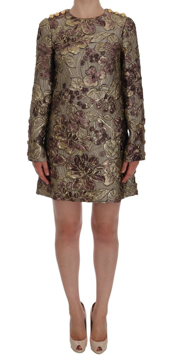 Gold Pink Floral Jacquard Shift Dress