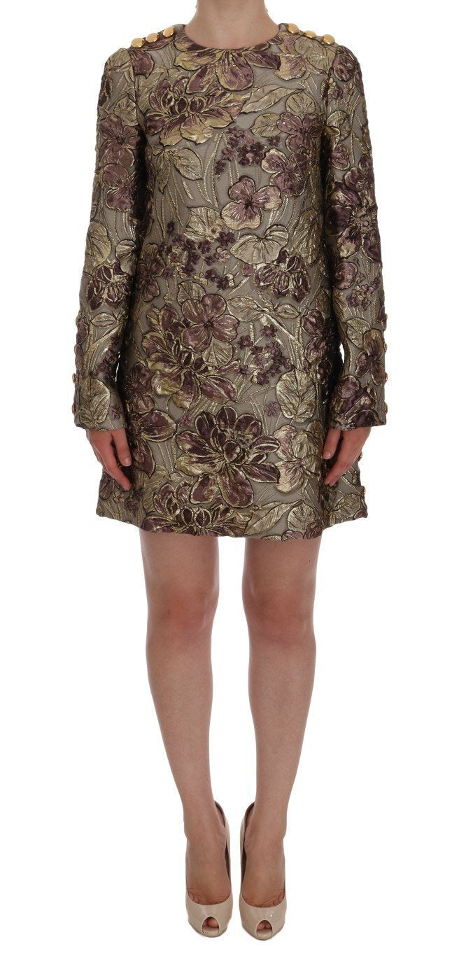 Gold Pink Floral Jacquard Shift Dress
