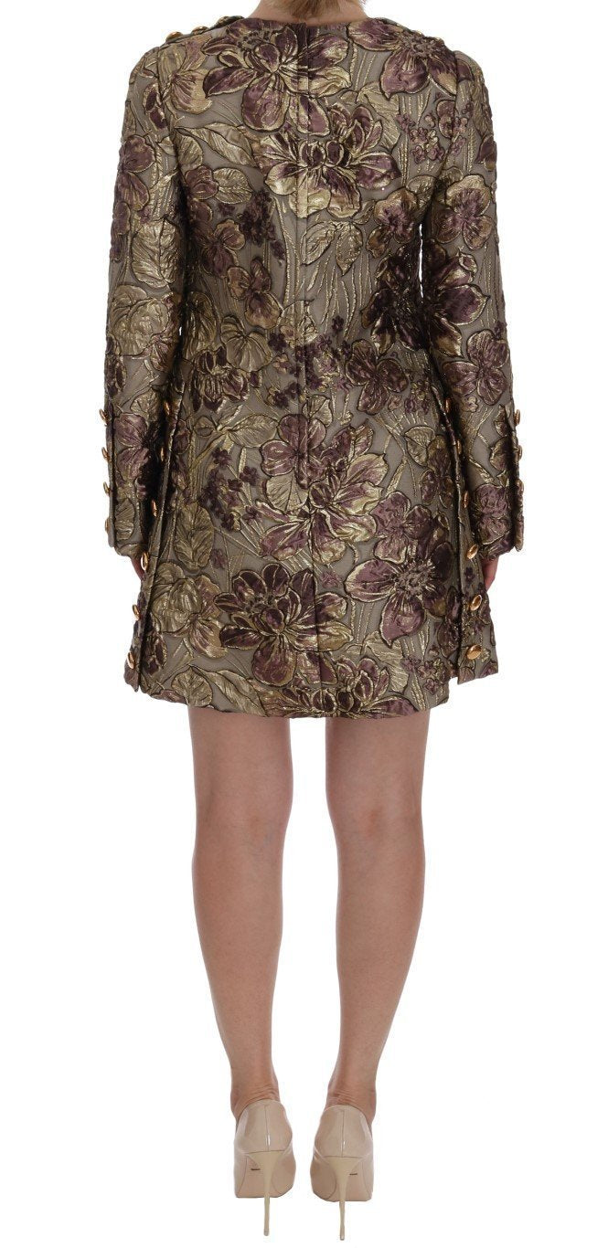 Gold Pink Floral Jacquard Shift Dress