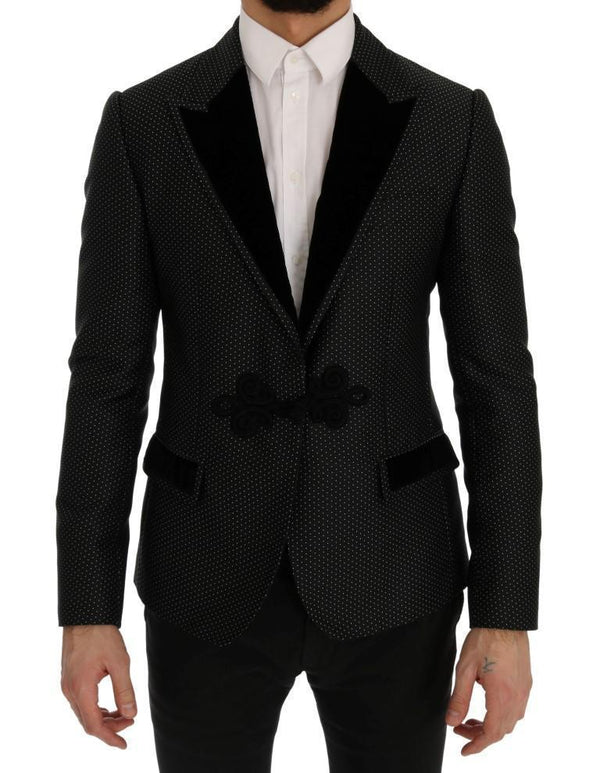 Black Jacquard Slim Fit Blazer Jacket