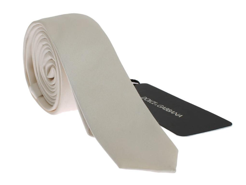 Ivory White Solid Silk Skinny Tie