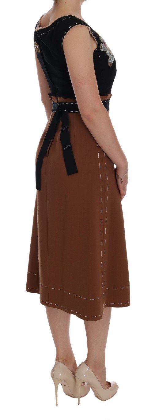 Brown Crystal Bear Key Clock Wool Dresss