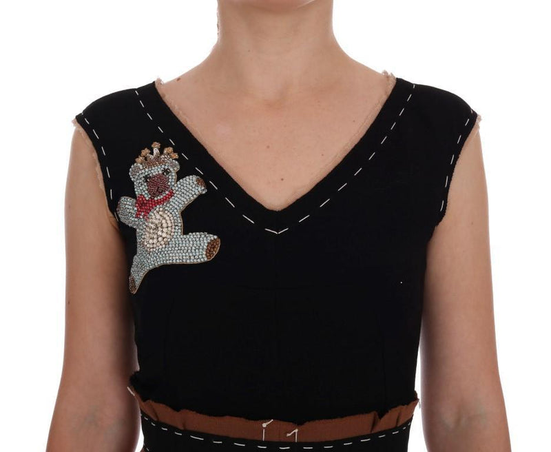 Brown Crystal Bear Key Clock Wool Dresss