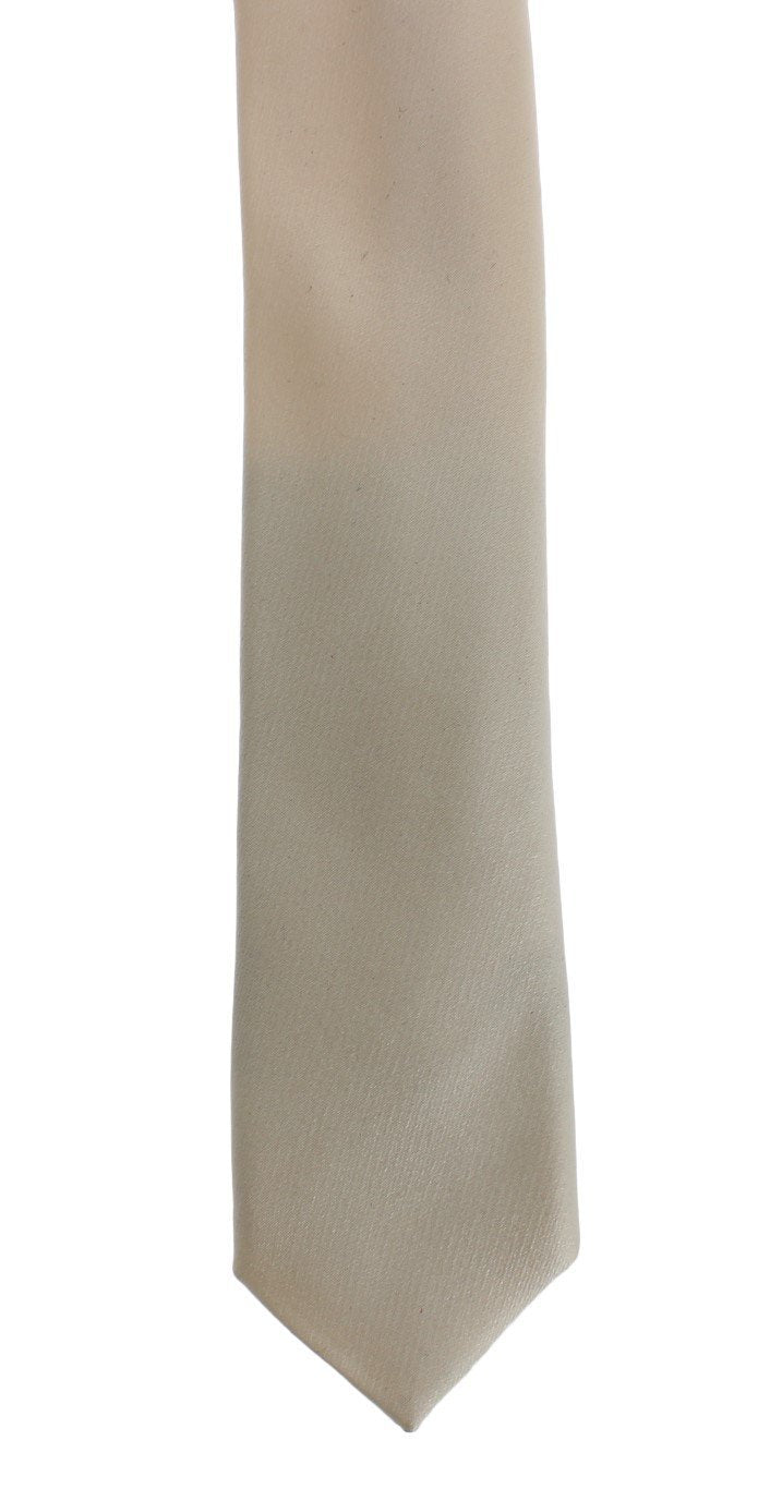 Ivory White Solid Silk Skinny Tie