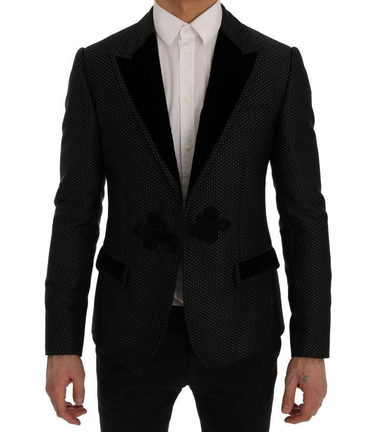 Black Jacquard Slim Fit Blazer Jacket