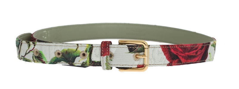 Beige Cotton Leather Roses Pattern Belt