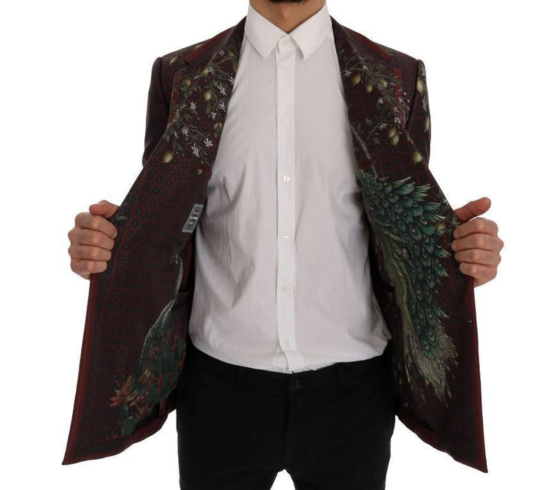 Bordeaux Peacock Silk Slim Fit Blazer Jacket