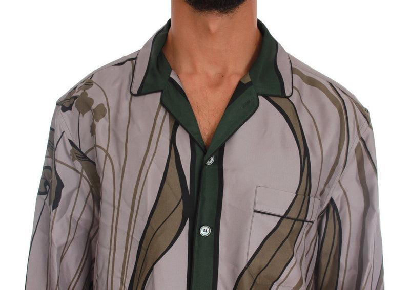 Gray Green Print Silk Casual Shirt