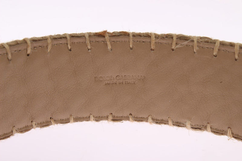 Beige Canvas Leather Wide Belt