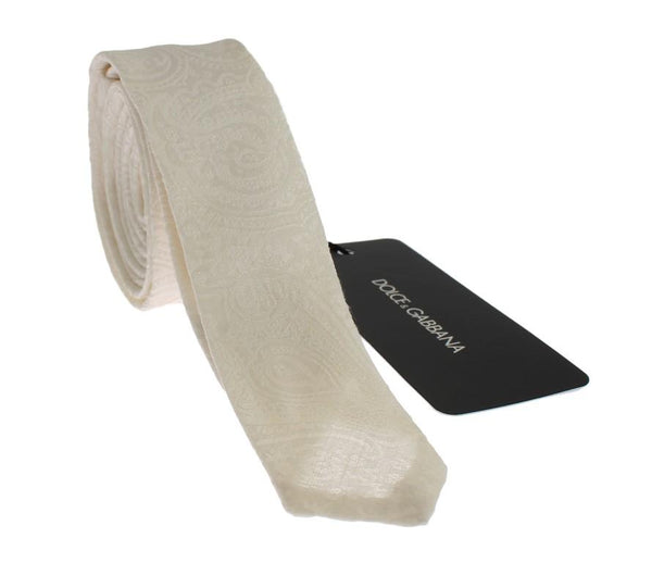 White Brocade Linen Silk Skinny Tie