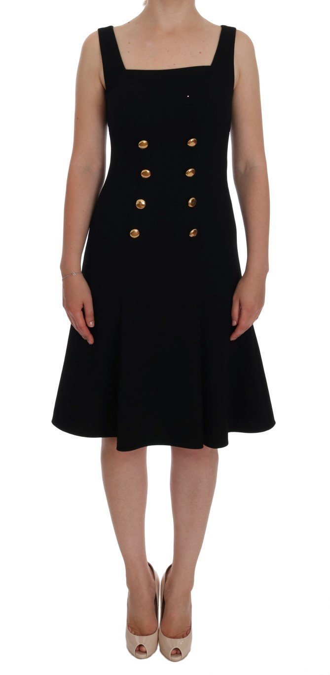 Black Wool Stretch Gold A-Line Shift Dress