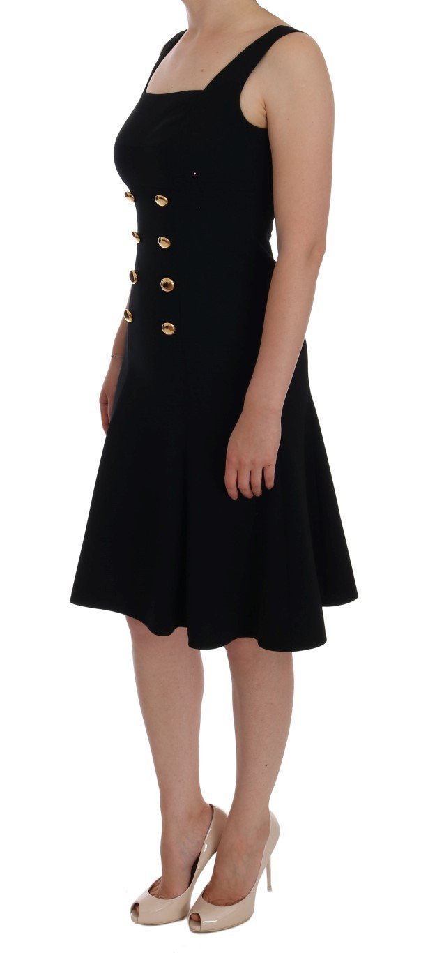 Black Wool Stretch Gold A-Line Shift Dress