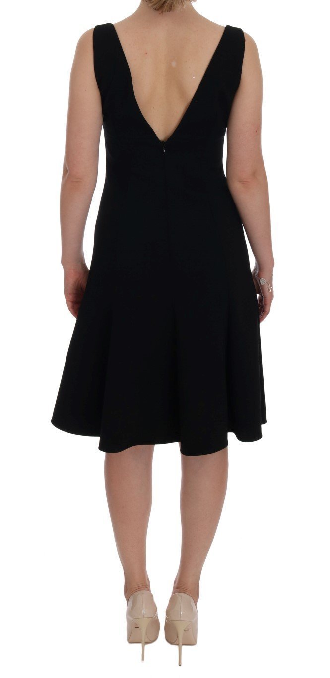 Black Wool Stretch Gold A-Line Shift Dress