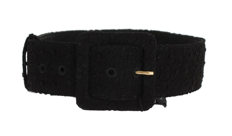 Black Cotton Leather Lace Wide Belt