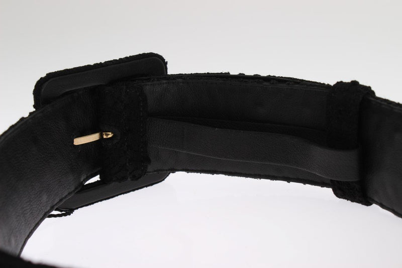 Black Cotton Leather Lace Wide Belt