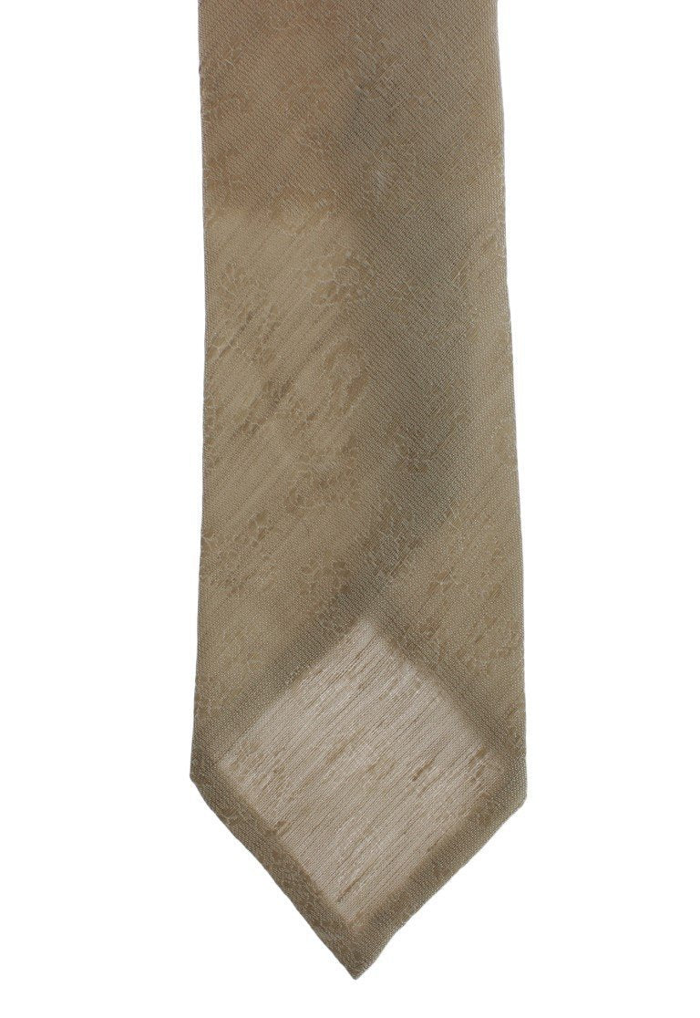 Beige Paisley Linen Silk Skinny Tie