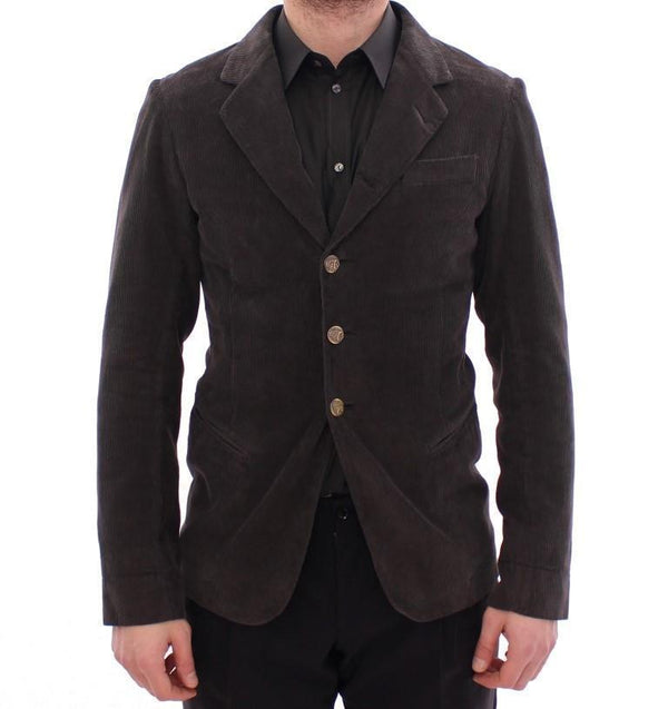 Brown three button slim fit blazer