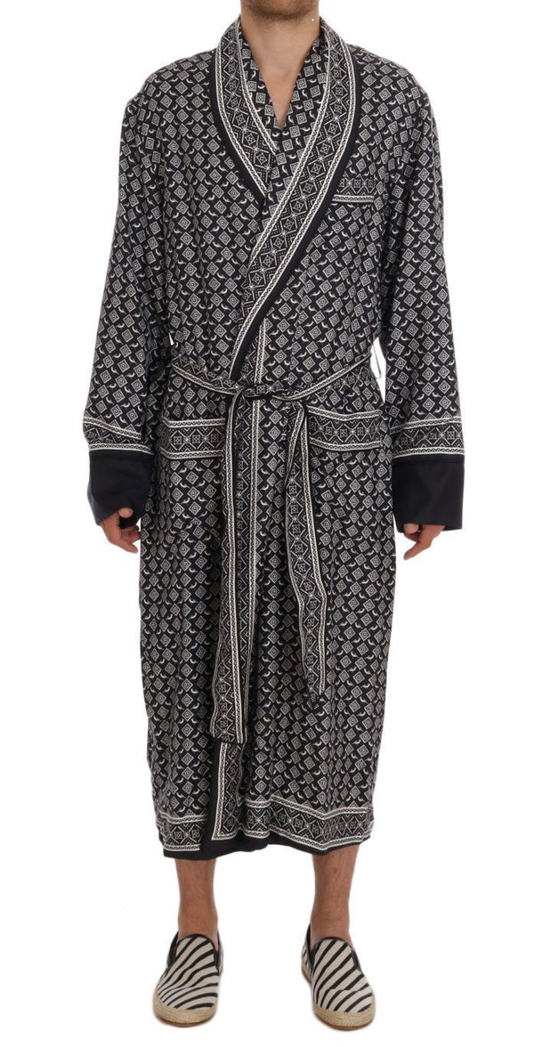 Blue White Silk Night Gown Robe