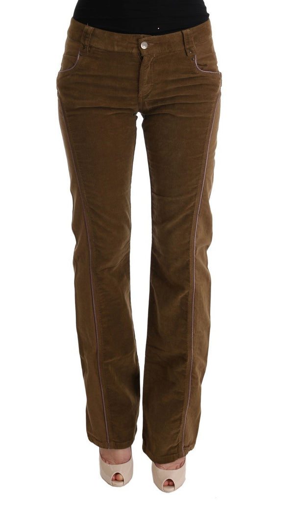 Brown Cotton Regular Fit Boot Cut Pants