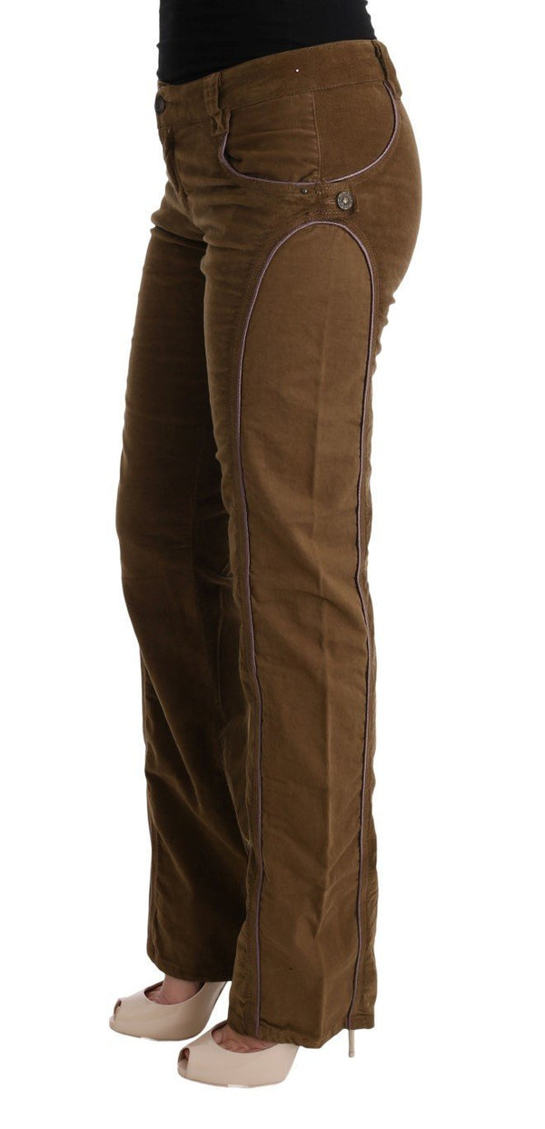 Brown Cotton Regular Fit Boot Cut Pants