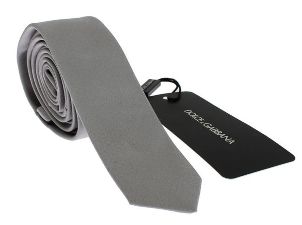 Gray Silver Solid Silk Skinny Slim Tie