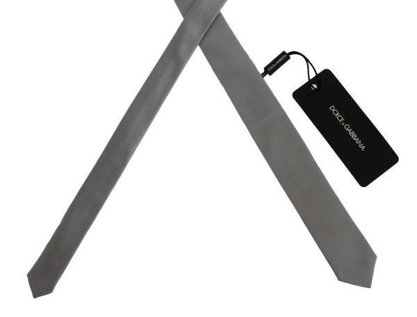 Gray Silver Solid Silk Skinny Slim Tie