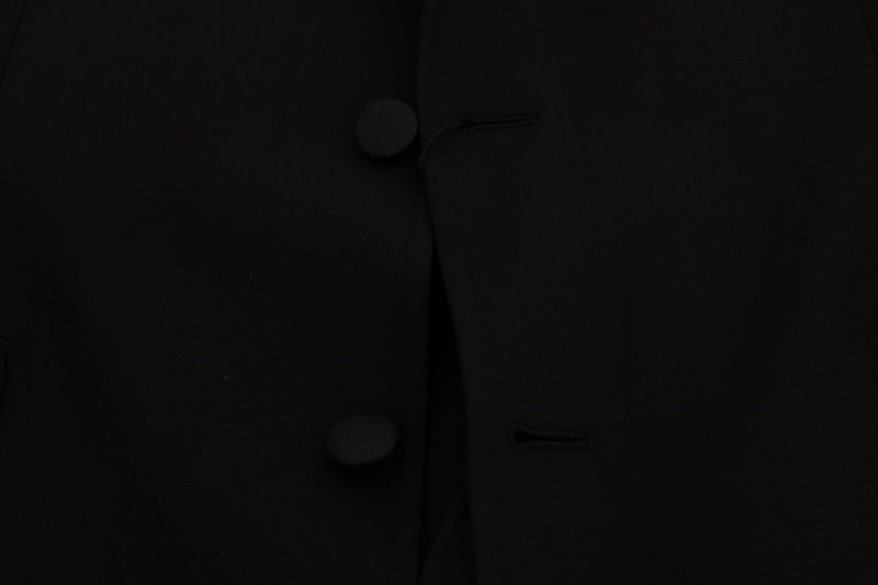 Black Wool Stretch Crystal Bee Blazer Jacket