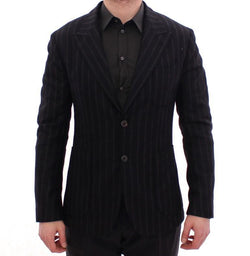 Black striped wool slim fit blazer