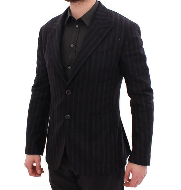 Black striped wool slim fit blazer